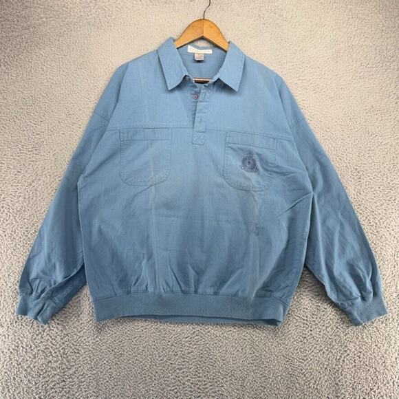 Vintage Sweater Polo Shirt Men's XL Blue Popover Mob Collared Crest Preppy 90s - Picture 2 of 10
